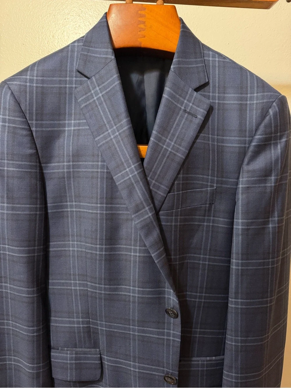 PETER MILLAR Men’s Blue Plaid Wool Twill Sport Coat 42R Lined 2-Button